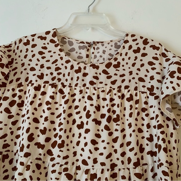 CHOUYATOU! Beige/brown leopard print dress. Cap sleeves. Size M. Fully l… - Picture 4 of 9